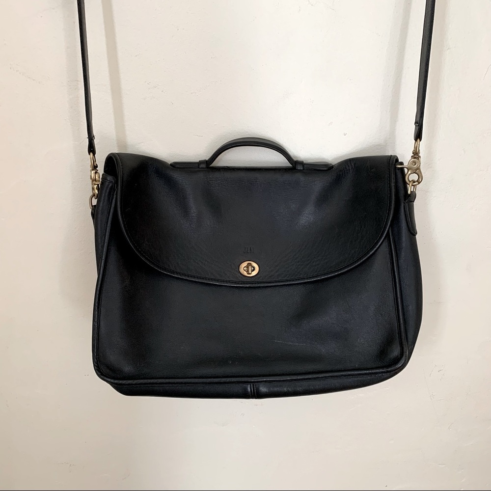 Unisex Black Leather Coach Crossbody/Laptop Bag